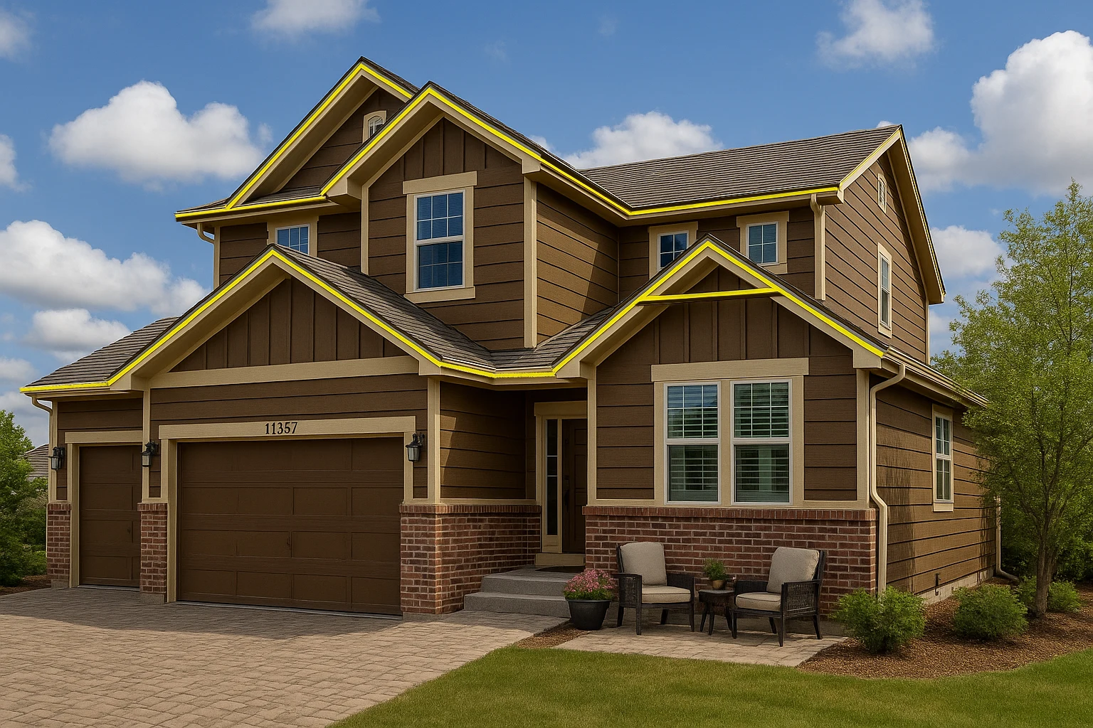 Illustration showing highlighted roofline sections to measure.